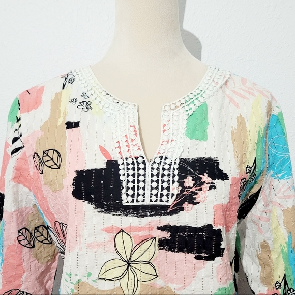 Alfred Dunner Women's Tunic Blouse Size 12 100% Cotton Vibrant Abstract Floral - Picture 2 of 11